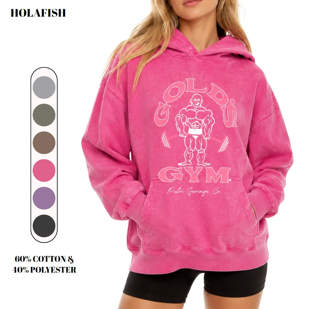 Holafish GYM Print Acid Wash Hoodie 2 Patterns To Choose Minimalist Hoodie Essential For Fitness Enthusiasts Vintage 2026 Unisex Sweatshirt Oversized Loose Fit Winter Warm Streetwear Casual Tunic graphic