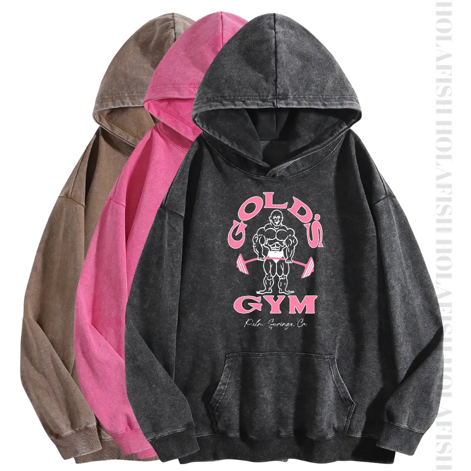 Holafish GYM Print Acid Wash Hoodie 2 Patterns To Choose Minimalist Hoodie Essential For Fitness Enthusiasts Vintage 2026 Unisex Sweatshirt Oversized Loose Fit Winter Warm Streetwear Casual Tunic graphic