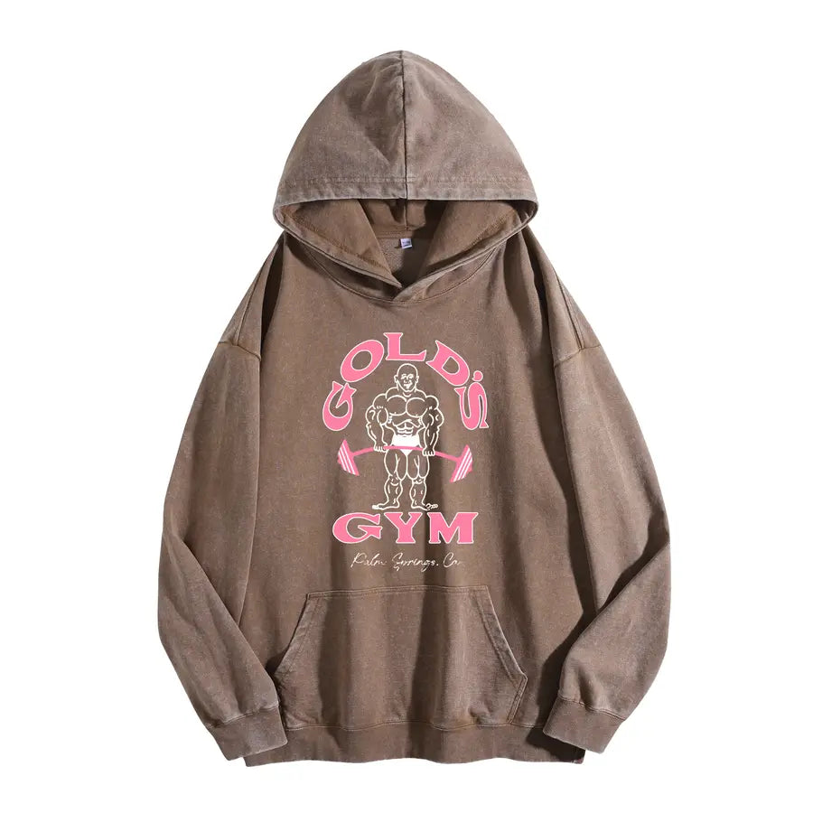 Holafish GYM Print Acid Wash Hoodie 2 Patterns To Choose Minimalist Hoodie Essential For Fitness Enthusiasts Vintage 2026 Unisex Sweatshirt Oversized Loose Fit Winter Warm Streetwear Casual Tunic graphic