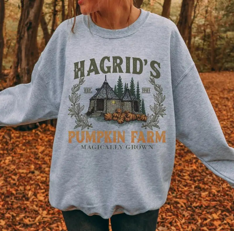 Hagrid's Pumpkin Patch Shirt - Sweatshirt - Hoodie, Vintage Fall Shirt, Retro Halloween T-Shirt, Pumpkin Patch Sweatshirt, Wizard Halloween Shirt, Spooky Season T-Shirt, HP Fan Gift, Full Color, Unisex Shirt, Casual, Classic Fashion, Full Sizes, Tee Print