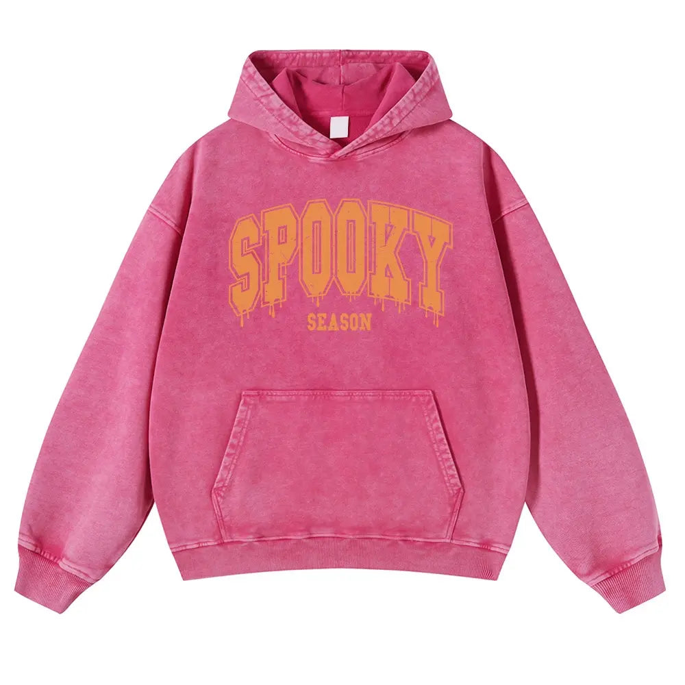 Menswear Hoodie - Unisex 380g Vintage Washed DTG Print Tops, Soft Longsleeves, Spring Fall Halloween Aesthetic, Orange Drip Texture, Spooky Season Varsity Letter Front Print, Casual Oversize Pullover, Jeans-Coordinating Durable Thick Fabric, Fit