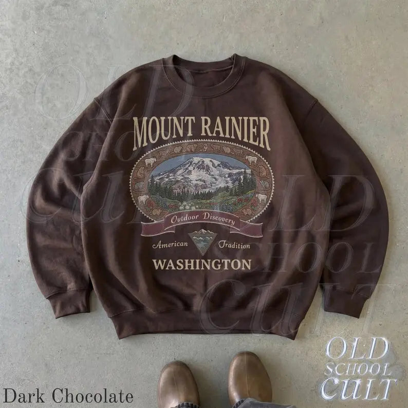 Retro Mount Rainier Washington Sweatshirt, Vintage 90s American Tradition Pacific Northwest Crewneck, Nostalgia Hiking Old School Gift