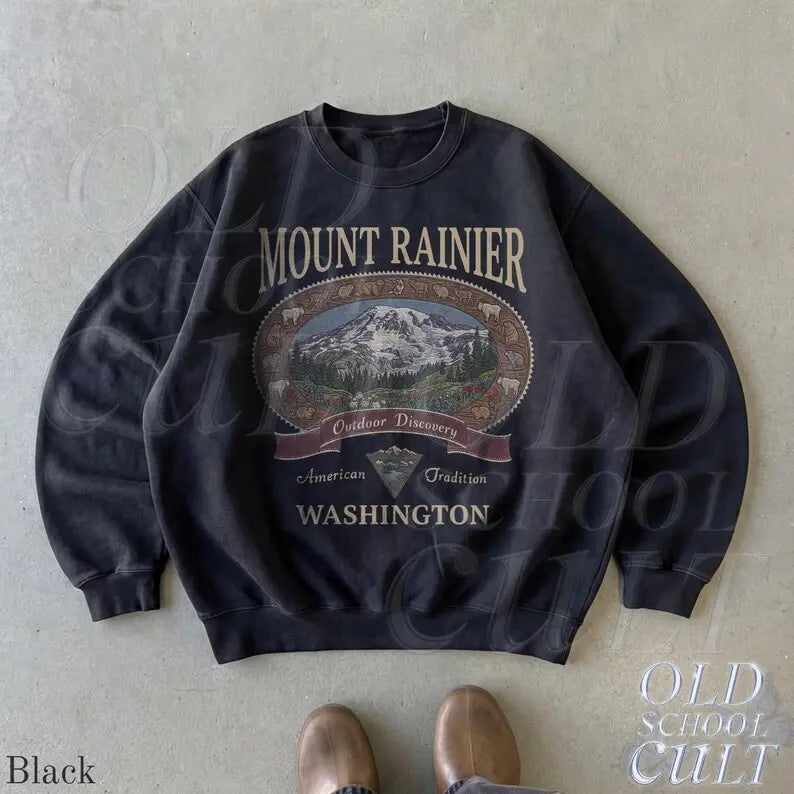Retro Mount Rainier Washington Sweatshirt, Vintage 90s American Tradition Pacific Northwest Crewneck, Nostalgia Hiking Old School Gift