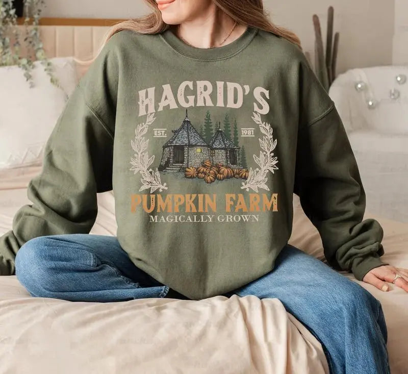Hagrid's Pumpkin Patch Shirt - Sweatshirt - Hoodie, Vintage Fall Shirt, Retro Halloween T-Shirt, Pumpkin Patch Sweatshirt, Wizard Halloween Shirt, Spooky Season T-Shirt, HP Fan Gift, Full Color, Unisex Shirt, Casual, Classic Fashion, Full Sizes, Tee Print