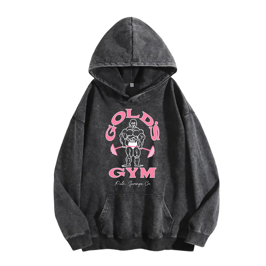 Holafish GYM Print Acid Wash Hoodie 2 Patterns To Choose Minimalist Hoodie Essential For Fitness Enthusiasts Vintage 2026 Unisex Sweatshirt Oversized Loose Fit Winter Warm Streetwear Casual Tunic graphic